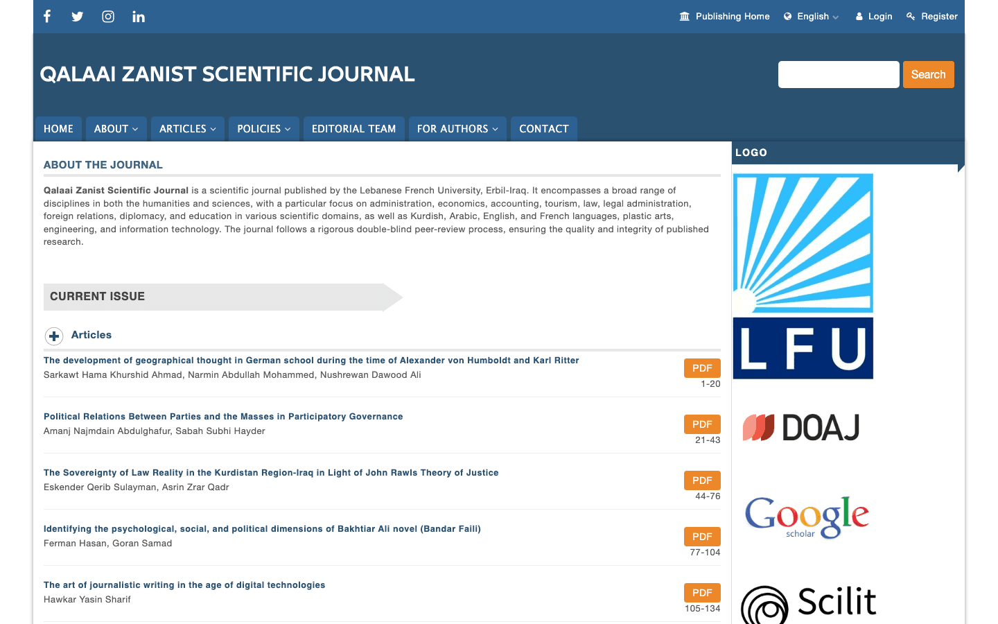 Qalaai Zanist Scientific Journal — OJS journal